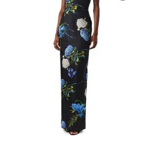 Monique Lhuillier Black and Blue Floral Maxi Dress